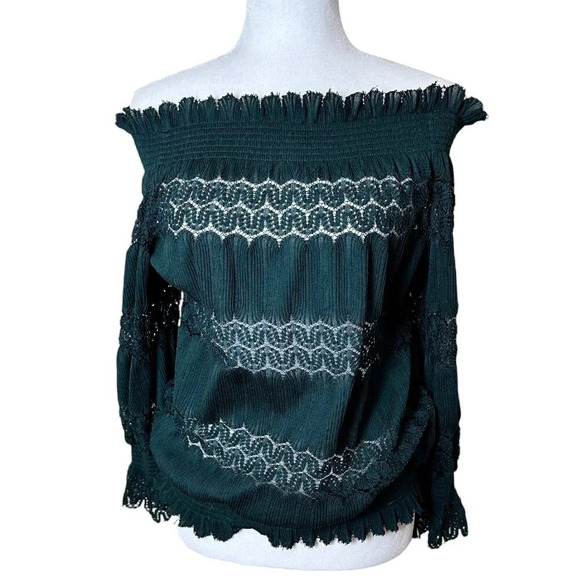 ANTHROPOLOGIE Deletta brand Off Shoulder Green Lace Top - size Medium - Picture 1 of 13